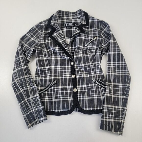 Vintage Y2K TRIPP NYC Black White Goth Plaid Jacket Blazer Medium Grunge - Picture 1 of 11